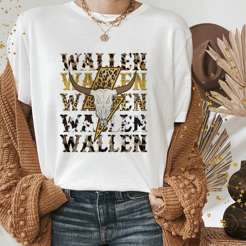 Western Shirts Boho Cow Skull Shirt with Leopard Print Short