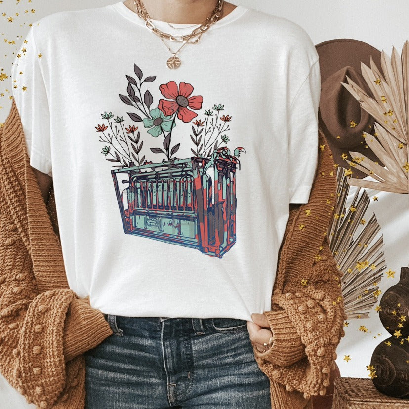 Western Shirts Boho Cow Skull Shirt with Leopard Print Short