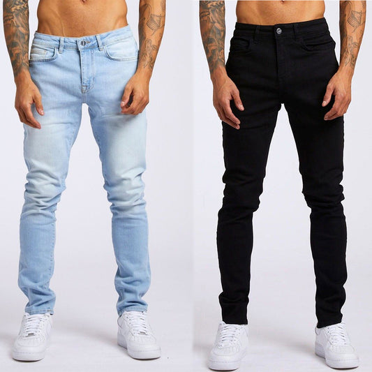 Style High-Waist Skinny Jeans for Men - Black Slim Fit Denim Trousers